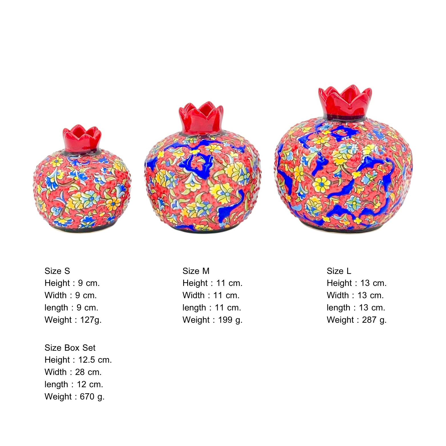 Seramik Tezhip Sanatı ile  yapılmış Nar 3 Lü set