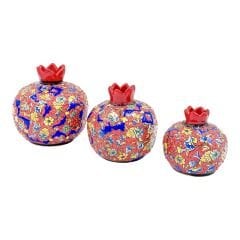 Seramik Tezhip Sanatı ile  yapılmış Nar 3 Lü set