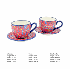 Seramik Tezhip Sanati ile yapılmış  2 Li Fincan Seti Kırmızı