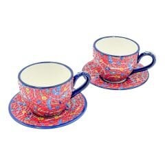 Seramik Tezhip Sanati ile yapılmış  2 Li Fincan Seti Kırmızı