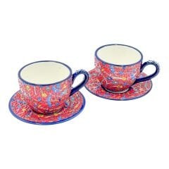 Seramik Tezhip Sanati ile yapılmış  2 Li Fincan Seti Kırmızı