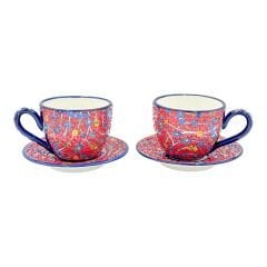 Seramik Tezhip Sanati ile yapılmış  2 Li Fincan Seti Kırmızı