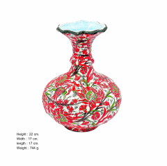 27cm Kutahya Modeli Tezhipli Tombul Vazo - Kirmizi