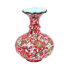27cm Kutahya Modeli Tezhipli Tombul Vazo - Kirmizi