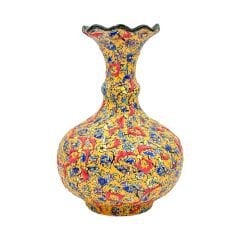 Seramik Tezhip Sanatı ile yapılmış Vazo  Sarı