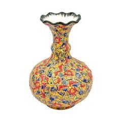 Seramik Tezhip Sanatı ile yapılmış Vazo  Sarı