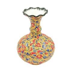 Seramik Tezhip Sanatı ile yapılmış Vazo  Sarı