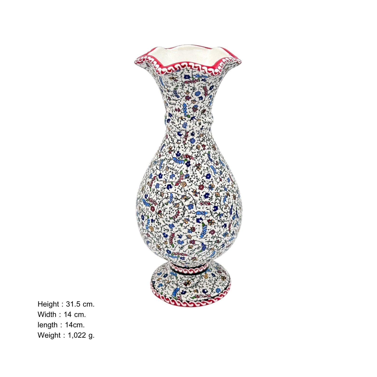 30cm Kutahya Modeli Sarmasik Desenli Tezhipli Vazo