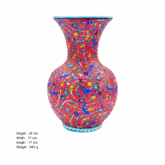 Seramik Tezhip Sanatı ile yapılmış Vazo Kırmızı 3