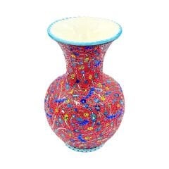 Seramik Tezhip Sanatı ile yapılmış Vazo Kırmızı 3