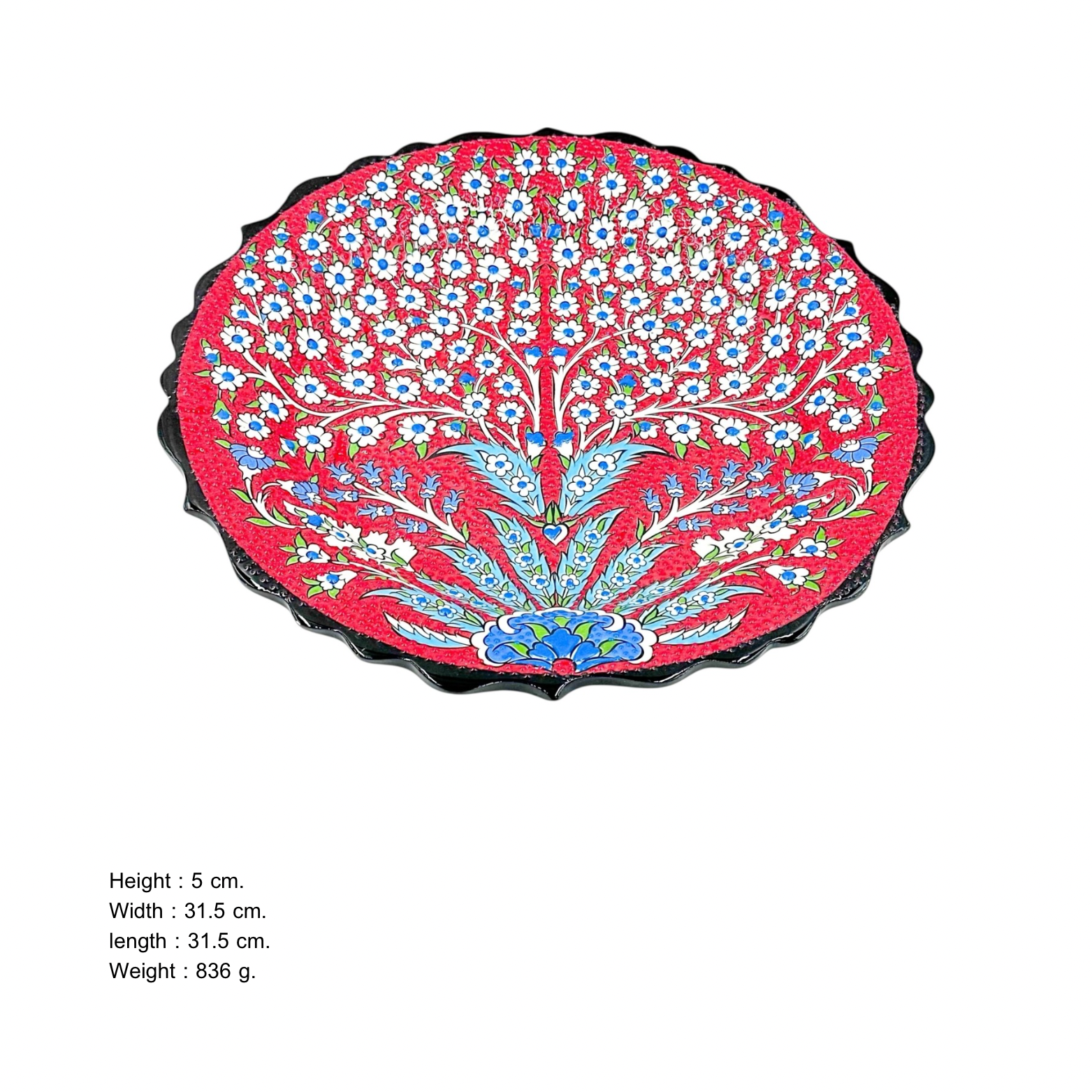 Seramik Tezhip Sanatı ile yapılmış Tabak Kiremit Rengi