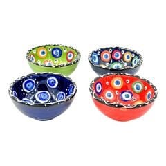 Aeramik Tezhip Sanatı ile yapılmış 4 lü Nazar boncuğu desenli tabak