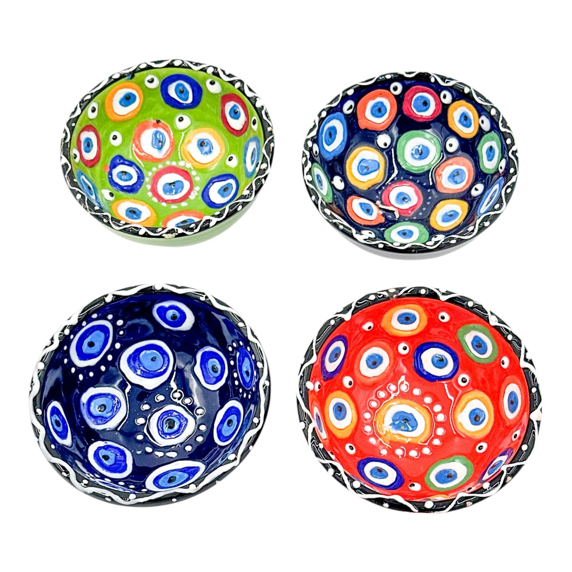 Aeramik Tezhip Sanatı ile yapılmış 4 lü Nazar boncuğu desenli tabak