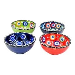 Aeramik Tezhip Sanatı ile yapılmış 4 lü Nazar boncuğu desenli tabak