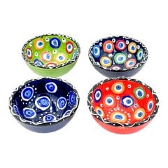 Aeramik Tezhip Sanatı ile yapılmış 4 lü Nazar boncuğu desenli tabak