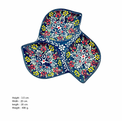 3'lü Yaprak Dantel Seramik Çerezlik - Lacivert