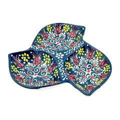 3'lü Yaprak Dantel Seramik Çerezlik - Lacivert