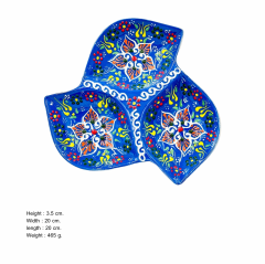 3'lü Yaprak Dantel Seramik Çerezlik - Mavi