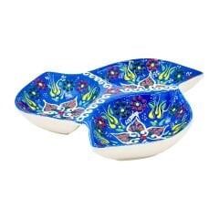 Seramik Tezhip  Sanatı ile yapılmış 3 lü Çerezlik mavi