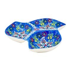3'lü Yaprak Dantel Seramik Çerezlik - Mavi