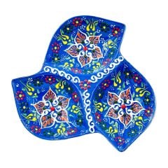 Seramik Tezhip  Sanatı ile yapılmış 3 lü Çerezlik mavi