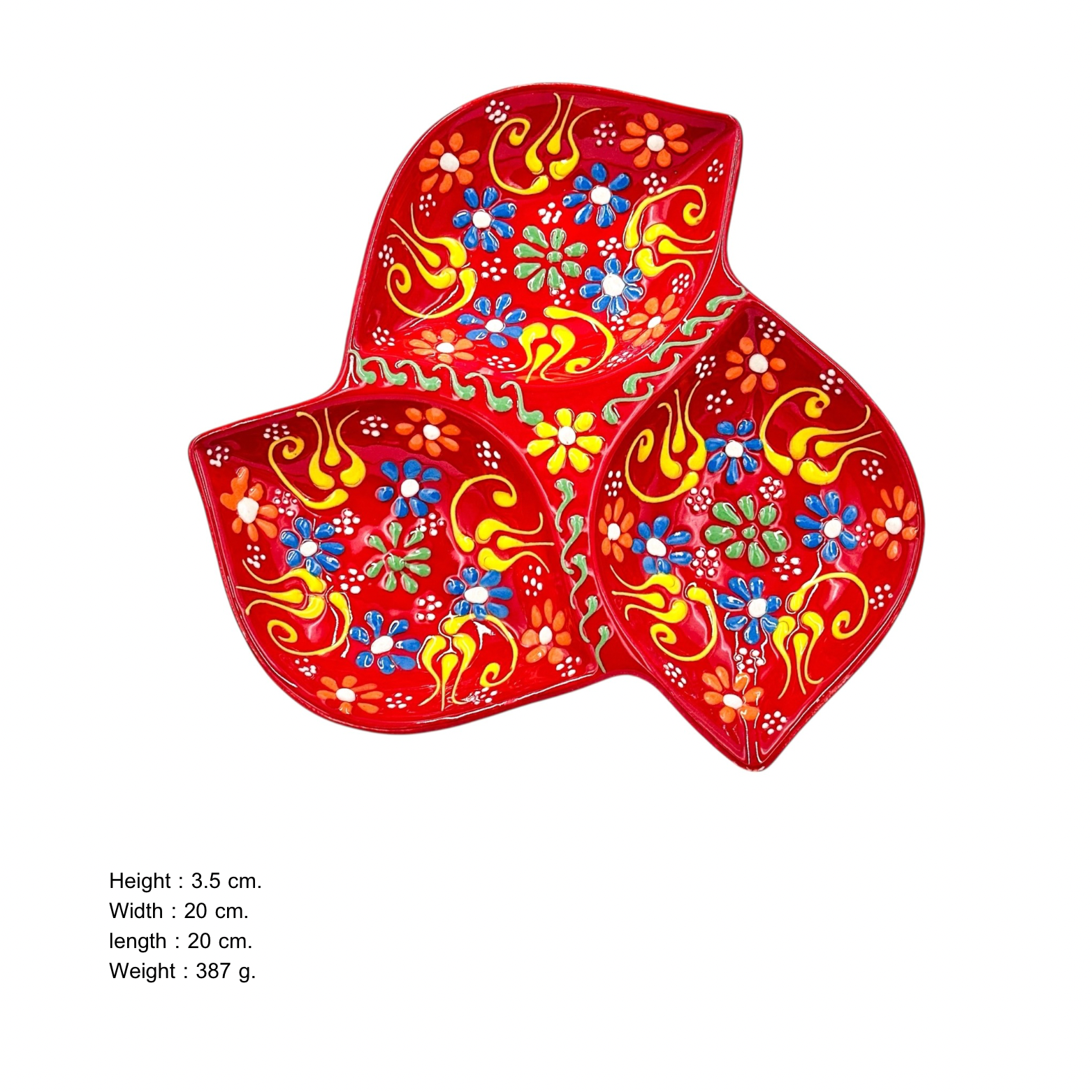 3'lü Yaprak Dantel Seramik Çerezlik - Kırmızı