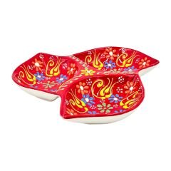 Seramik Tezhip Sanatı ile yapılmış 3 lü Çerezlik Kırmızı