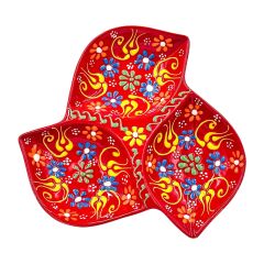 Seramik Tezhip Sanatı ile yapılmış 3 lü Çerezlik Kırmızı