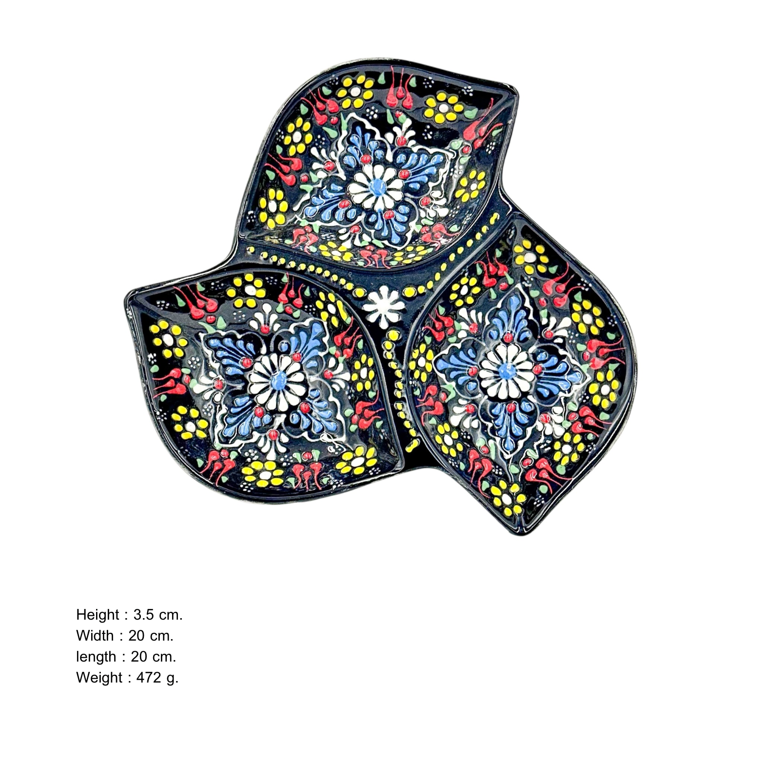 Seramik Tezhip sanatı ile yapılmış  3 lü Çerezlik Lacivert