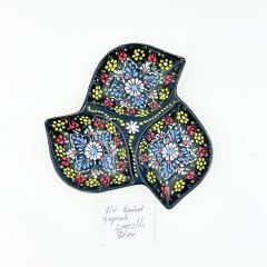 Seramik Tezhip sanatı ile yapılmış  3 lü Çerezlik Lacivert