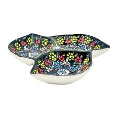 3'lü Yaprak Dantel Seramik Çerezlik - Siyah