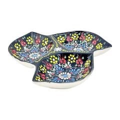 Seramik Tezhip sanatı ile yapılmış  3 lü Çerezlik Lacivert