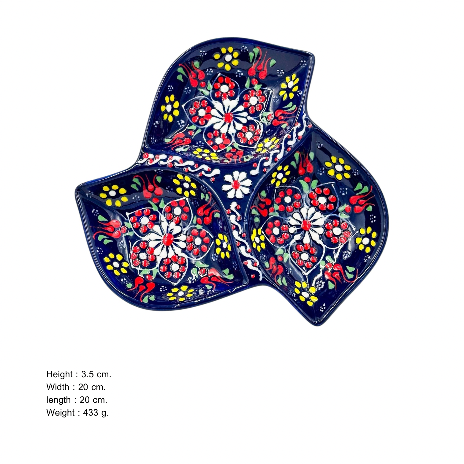 Seramik Tezhip Sanatı ile yapılmış 3 lü Çerezlik Lacivert 2