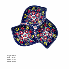 Seramik Tezhip Sanatı ile yapılmış 3 lü Çerezlik Lacivert 2