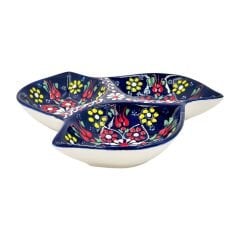 Seramik Tezhip Sanatı ile yapılmış 3 lü Çerezlik Lacivert 2