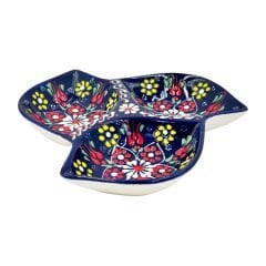 Seramik Tezhip Sanatı ile yapılmış 3 lü Çerezlik Lacivert 2