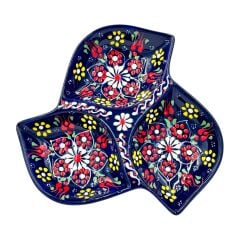 Seramik Tezhip Sanatı ile yapılmış 3 lü Çerezlik Lacivert 2