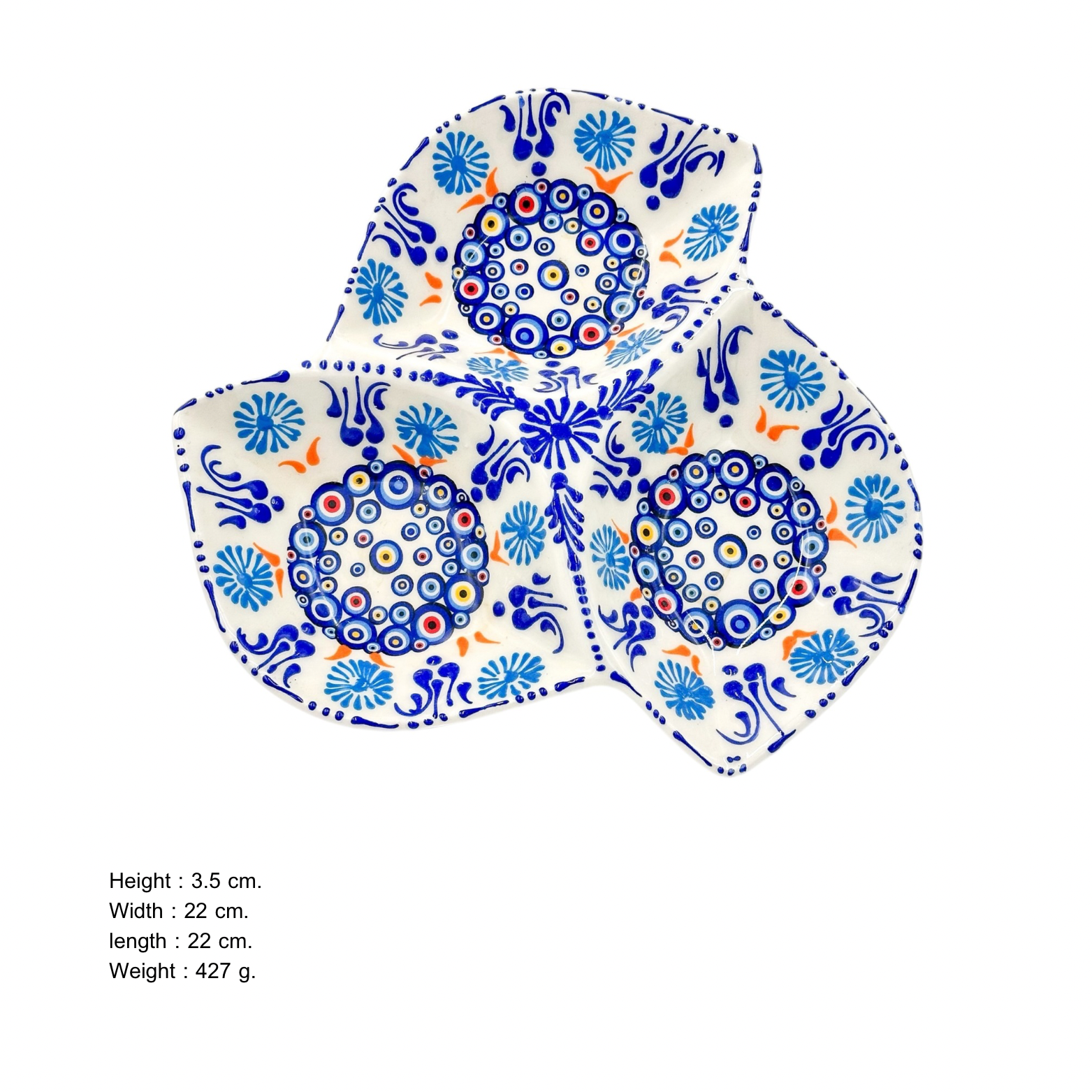 3'lü Yaprak Nazarlı Seramik Çerezlik - ornek aciklamali