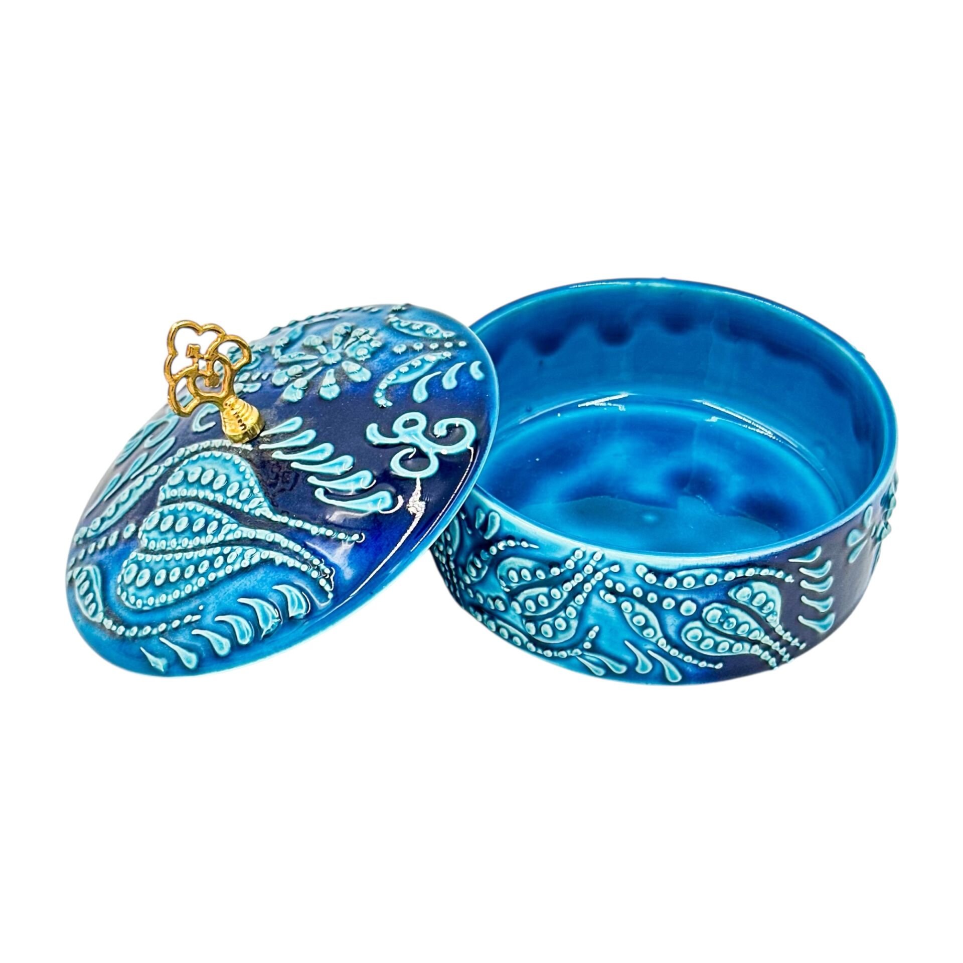 Seramik Turkuaz Şekerlik (Takı Kutusu)  - Mavi